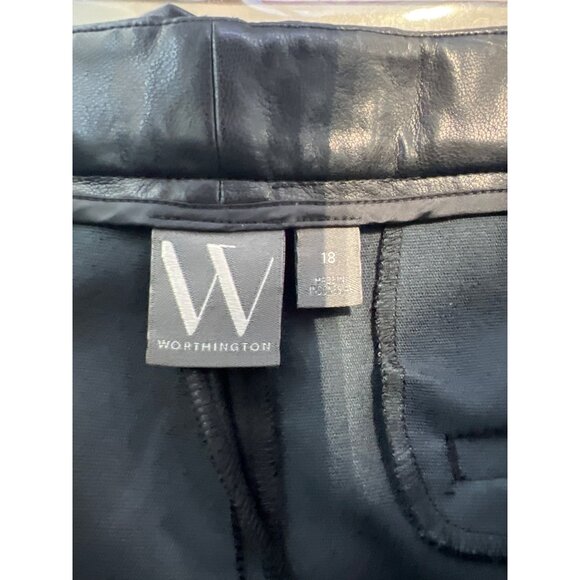 Worthington Faux Leather Straight Leg Pants Women 18 Black Rayon Career Work NEW - Picture 7 of 9